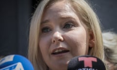 FILE - In this Aug. 27, 2019 file photo, Virginia Roberts Giuffre, a sexual assault victim, speaks during a press conference outside a Manhattan court in New York. Epstein’s accusers have suffered a setback in seeking money from the government over a plea deal that spared the financier a lengthy prison term. U.S. District Judge Kenneth Marra ruled on Monday, Sept. 16, 2019 that the government doesn’t owe them money for it. (AP Photo/Bebeto Matthews, File)