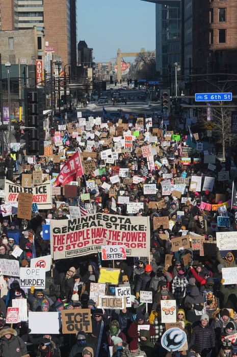 People protest against ICE after the fatal shootings of Alex Pretti and Renee Good in Minneapolis.
