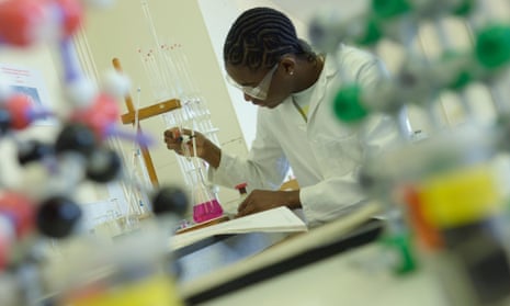 A pupil in a school science lab.