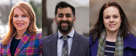 The three SNP leadership candidates, left to right: Ash Regan, Humza Yousaf, and Kate Forbes.