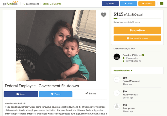 Government Workers Launch 1 000 Gofundme Pages As Shutdown Drags On Trump Administration The Guardian