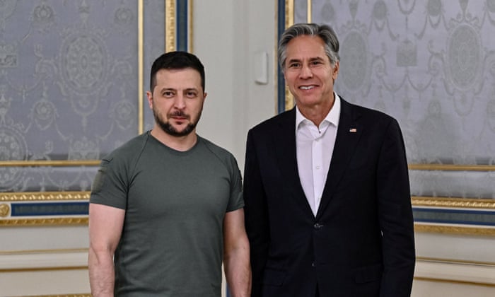 The US secretary of state, Anthony Blinken, meets Ukraine’s president, Volodymyr Zelenskiy, during his visit in Kyiv.