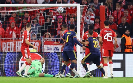 Manuel Neuer saves Bruno Guimarães’s header.