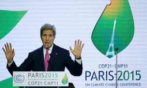 US secretary of state John Kerry delivers a speech at the World Climate Change Conference 2015, in Paris.