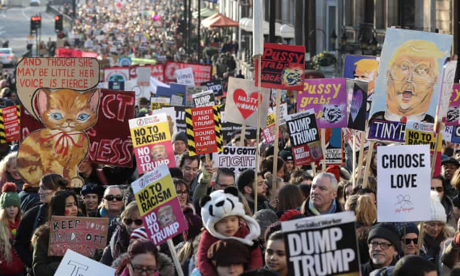 Array of banners in the London Women’s March