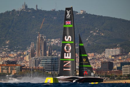 The Ineos Britannia team crosses the line to beat Luna Rossa