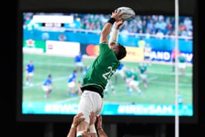 Ireland’s flanker Peter O’Mahony catches the ball in a line out.