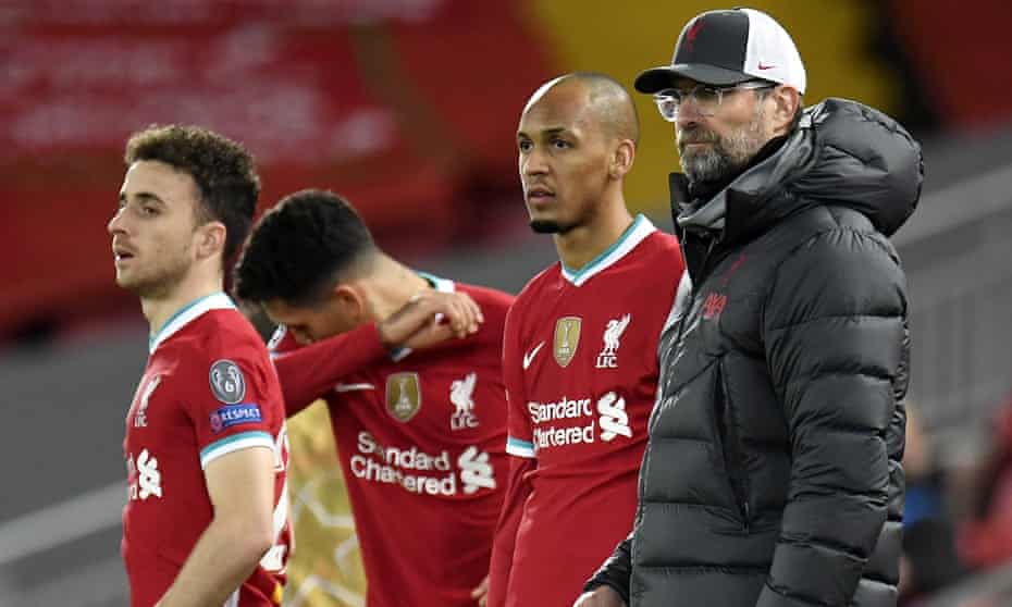 Liverpool’s manager, Jürgen Klopp, has concerns over (from left) Diogo Jota, Roberto Firmino and Fabinho going on international duty.