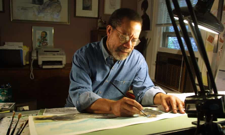 Jerry Pinkney at work in his home studio in Croton-on-Hudson, New York, in 2001.