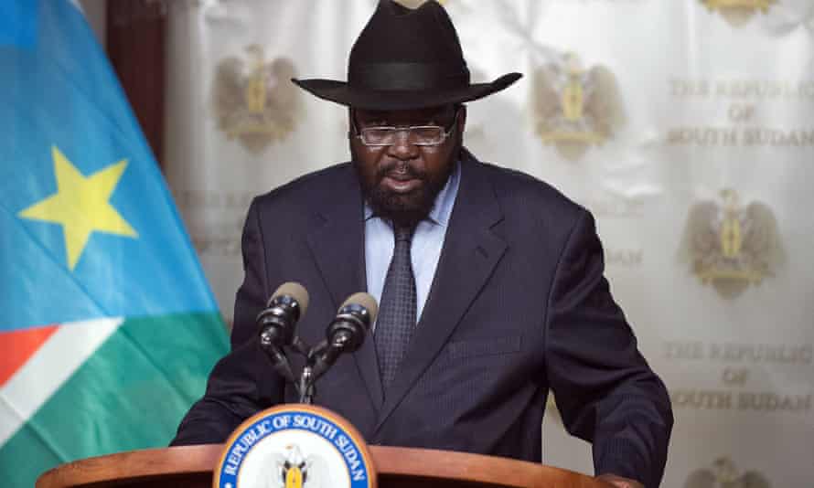 Salva Kiir addresses South Sudan in September 2015 as both sides blamed each other for breaking a ceasefire.