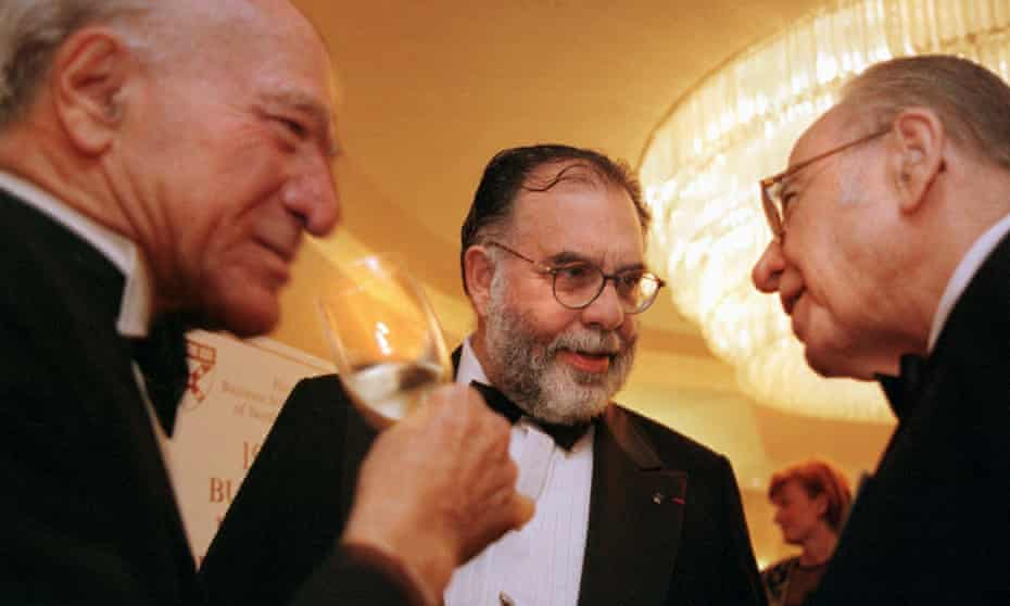 Filmmaker and vintner Francis Ford Coppola, centre, with wine industry patriarch Ernest Gallo, right,and Robert G Mondavi, left, founder and chairman of Robert Mondavi Winery, 5 Nov 1997, San Francisco. 