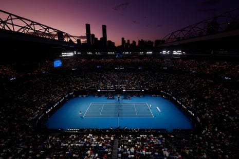 a wide view of sunset over the court