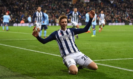 Sam Field celebrates after putting West Brom 2-0 up early in the second half.