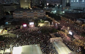 Group of people after nightfall, seen from above