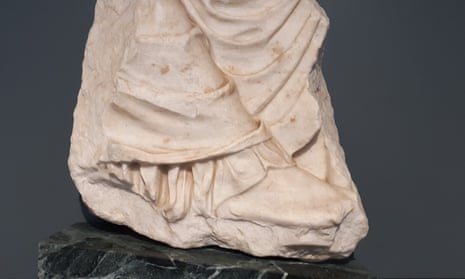 The fragment, part of a draped figure on the east side of the Parthenon frieze