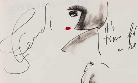 A Karl Lagerfeld sketch for Fendi in 2009, showing a female model wearing a high collar.