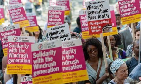 Hundreds gather outside the Home Office in a Windrush solidarity protest on Friday.