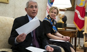 White House coronavirus task force leaders Anthony Fauci (L) and Deborah Birx in the Oval Office yesterday.