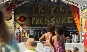 Crowd members in front of the stage at Tropical Pressure, Cornwall.