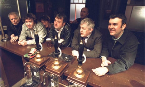 The ‘flawed but redeemable’ regulars of The Grapes, in a scene from Early Doors.