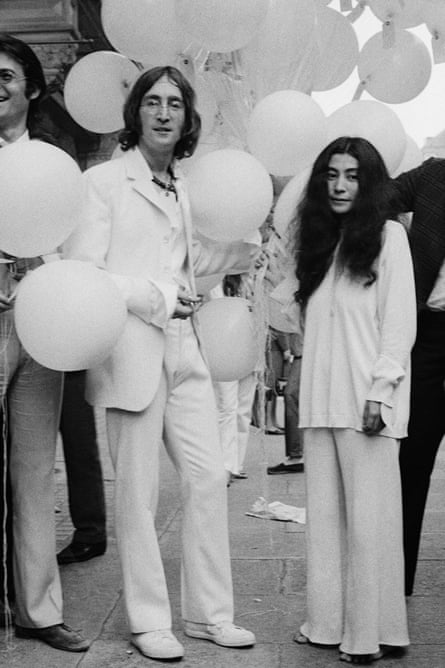 John Lennon and Yoko Ono launch an exhibition of his artwork in London, 1968.