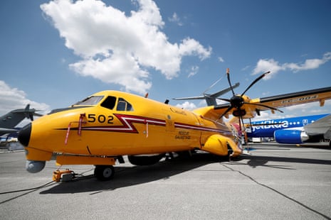 The Airbus CC-295 W Kingfisher aircraft of Royal Canadian Air Force is displayed at the 55th International Paris Airshow at Le Bourget Airport near Paris.