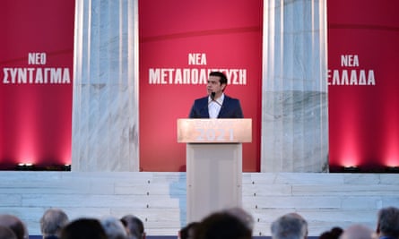 Greek prime minister Alexis Tsipras speaking outside parliament in July.