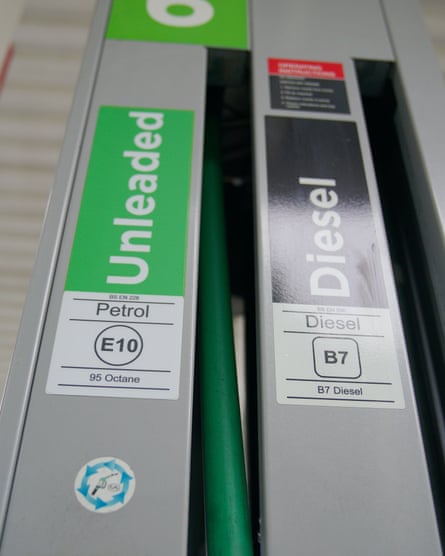 Close-up of the nozzles on a petrol pump