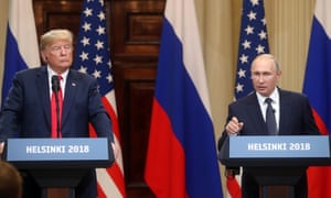 Donald Trump and Vladimir Putin hold a joint press conference in Helsinki, Finland, on 16 July.