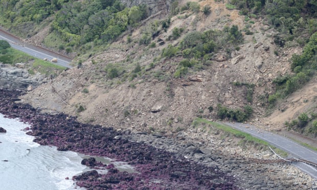  Huge slips, caused by the 7.5 magnitude earthquake, are seen blocking State Highway One north of Kaikoura. Photograph: Pool/Getty Images