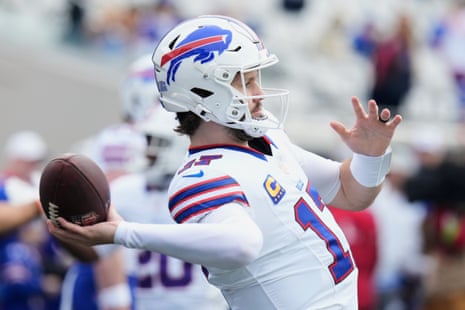 Buffalo Bills quarterback Josh Allen warms up