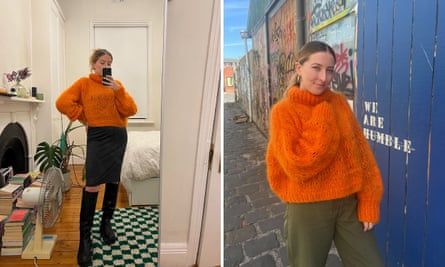 Cait Burke in her orange knit jumper 