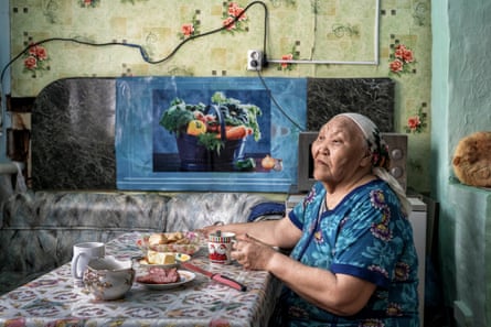 Galina Grigorievna Lazareva, 80, now lives alone in her wooden house in Iengra