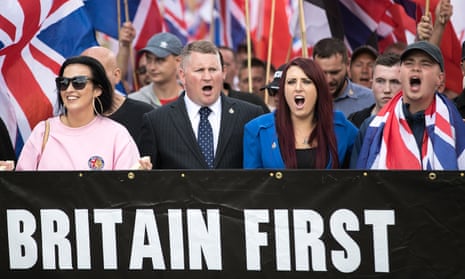 Paul Golding and Jayda Fransen lead a Britain First demonstration in Rochdale.