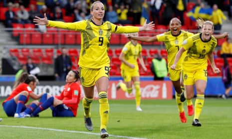 Sweden’s Kosovare Asllani celebrates scoring their first goal.