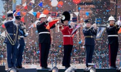 Members of the armed forces play during event for D-day's 80th anniversary