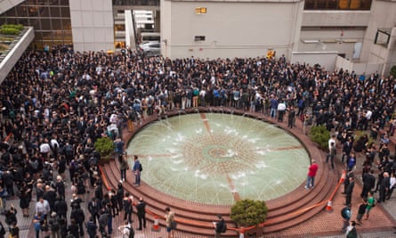 Lawyers and law students gather outside Hong Kong’s high court.