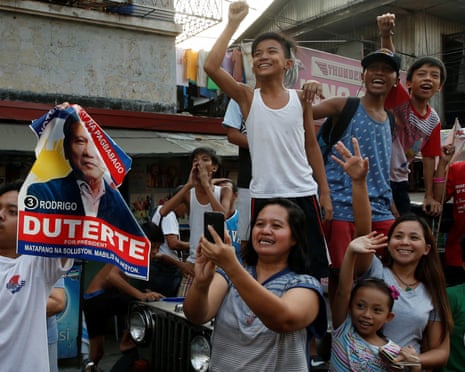 Supporters of Rodrigo Duterte during his successful Philippine presidential election campaign in April 2016