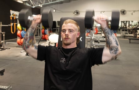 Powerlifting coach Cam Brown lifts weights at Husla Gym in Mt Waverley, Melbourne, Australia.