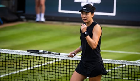 Xinyu Wang of China celebrates a point against Coco Gauff of the United States on Thursday.