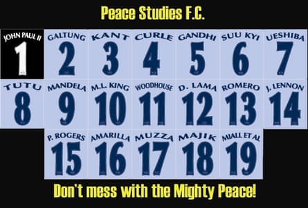 A Peace FC postcard showing the team names adopted by player