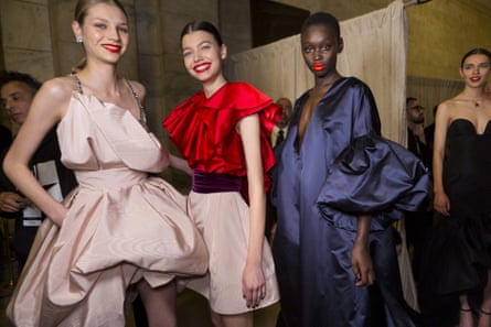 Models backstage at the Oscar De La Renta AW20 show.