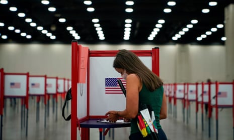 A voter completes a ballot in Louisville, Kentucky, on 23 June. 