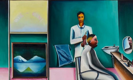 A detail from Bhupen Khakhar’s Barber’s Shop (1973