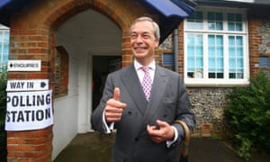 Ukip leader Nigel Farage arrives to cast his vote at Cudham Church of England Primary School in Biggin Hill.