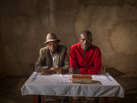 Vedaste Macumu (on left) whose house was destroyed by Ildephonoe Mugwaneza (on right) during the Rwandan genocide