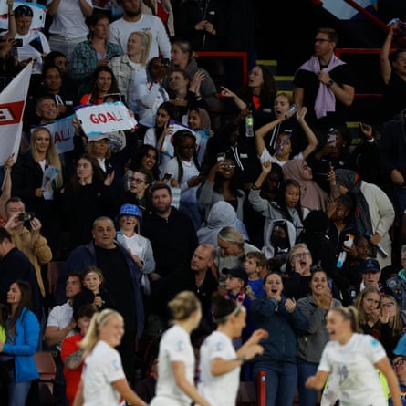 England fans celebrate after Lucy Bronze scored England’s second goal.
