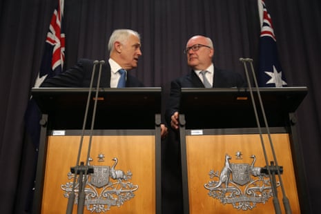 Malcolm Turnbull and Attorney-General George Brandis at a press conference.
