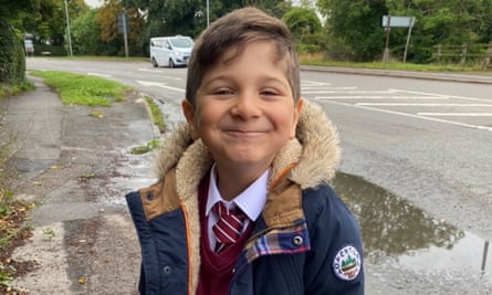 Ibrahim Faraj, 7, smiling at the camera