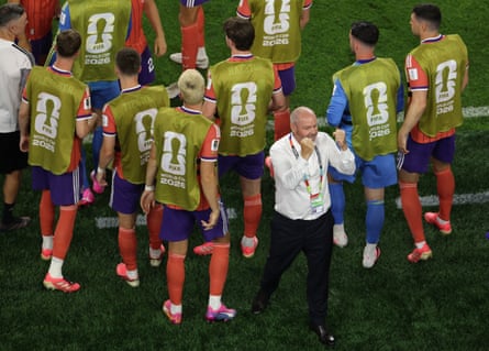 Steve Clarke, manager of Scotland, celebrates the team’s 1-0 victory